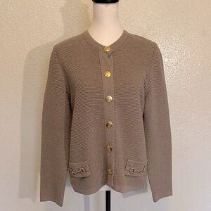 MITA Horsebit Classy Ribbed Knit Cardigan Gold Button GG EUC 10